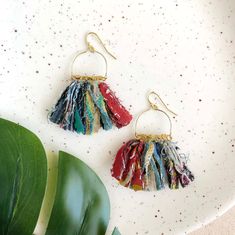 Fringed Kantha Earrings Textile Earrings, Beaded Chandelier Earrings, Kantha Fabric, Beaded Earrings Tutorials, Kantha Quilts, Beaded Earrings Patterns, Festival Style, Earring Tutorial, Colorful Earrings