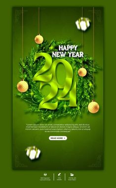 a green new year poster with hanging decorations