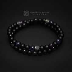 top jewelry gifts for men and women, gifts for boyfriend, unique gifts ideasMen's Bracelet, Double Bead Bracelet, Stretch Wrap, Luxury Design Handcrafted double layer bracelet made with 6mm matte Onyx and Amethyst beads, featuring 5 pieces Rhodium plated 925 silver spacer bead with Black CZ Diamond stones. Please select your wrist size from the drop down menu. 6 Inches ~ 15.2 cm 6.5 inches ~ 16.5 cm 7 inches ~ 17.8 cm 7.5 inches ~ 19 cm 8 Inches ~ 20.3 cm 8.5 inches ~ 21.6 cm You may have a piec Boyfriend Unique Gifts, Thoughtful Gifts For Him, Double Wrap Bracelet, Men Gifts, Stylish Bracelet, Onyx Bracelet, Christmas Gifts For Men, Women Gifts, Best Gifts For Men