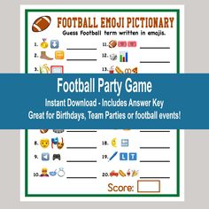 a football party game with the words football party game on it and an image of a ball