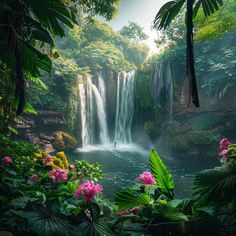 Waterfall Elegant Scenic Canvas Scenic Nature, Autumn Scenery, Beautiful Waterfalls, Beautiful Backgrounds, Nature Images