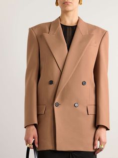 SAINT LAURENT Double-breasted wool-gabardine blazer Formal Gabardine Blazer For Fall, Tailored Gabardine Blazer For Formal Occasions, Designer Double Breasted Suit For Fall Workwear, Women Blazer, Flat Dress Shoes, Floral Dresses Short, Dress Flats, Sport Swimwear, Sports Skirts