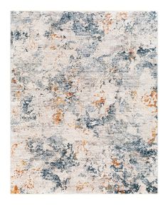 an abstract rug with blue, orange and white colors