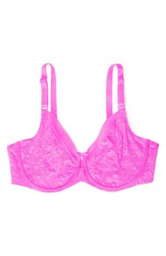 Semi-opaque floral lace adds a romantic touch to an unpadded bra that lifts, supports and contours to your natural shape. This full-coverage style features front-adjusting straps to easily customize the fit. 68% nylon, 32% spandex Hand wash, line dry Imported Black Owned/Founded Fitted Full Cup Bra With Lace Closure, Fitted Lace Underwire Bra, Lace Push-up Bra With Medium Bust Support, Spring Underwire Bra With Medium Bust Support, Full Cup Lace Nursing Bra With Lace Closure, Full Coverage Fitted Bra With Lace Closure, Fitted Full Coverage Bra With Lace Closure, Full Coverage Lace Nursing Bra With Lace Closure, Fitted Lace Bra With Medium Bust Support