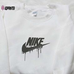 Vintage Nike x Melt Embroidered Sweatshirt: Best Nike Inspired Shirt Perfect Gift White Hoodie With Embroidered Graphics For Fall, White Long Sleeve Sweatshirt With Embroidered Graphics, White Cotton Sweater With Embroidered Graphics, White Embroidered Sweater For Streetwear, White Embroidered Long Sleeve Sweatshirt, White Embroidered Logo T-shirt For Fall, White Cotton Sweater With Logo Print, Embroidered T-shirt For Winter Streetwear, Fall Streetwear Tops With Embroidered Graphics