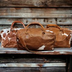 Saddle Large Genuine Cowhide Weekender Highlands Cowhide Duffel - Ranch Junkie Mercantile LLC Wide Pictures, Cowhide Bag, Saddle Leather, Buffalo Leather, Perfect Bag, Cowhide Leather, Saddle, Buffalo, Grain