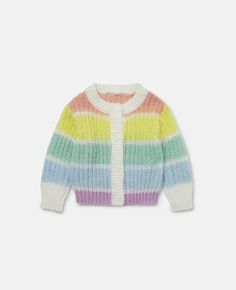 a child's rainbow striped cardigan sweater