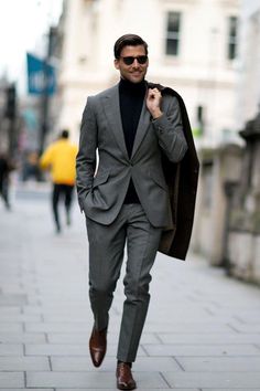 Winter Fashion Outfits Dressy, Engagement Party Attire, A Man In A Suit, Black Overcoat, Man In A Suit, Grey Suit, Men’s Suits, Gray Suit, Mens Fashion Suits