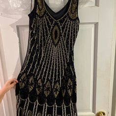 Beautiful Dress Does Have A Little Weight To It From The Beading But It’s Not Bad At All. I Was About A Dress Size 12 When I Wore It Great Gatsby Dress, 1920s Great Gatsby, Great Gatsby Dresses, Gatsby Dress, Great Gatsby, Dresses Black, Beautiful Dress, Gatsby, Black And Gold