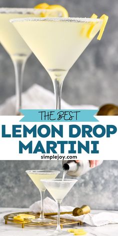 the best lemon drop martini recipe is made with only three ingredients and served in coupe glasses