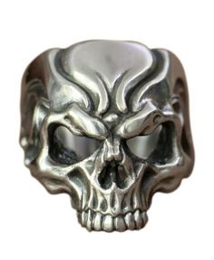 Edgy Silver Skull Ring As Gift, Edgy Silver Skull Ring For Gift, Silver Edgy Skull Ring, Silver Skull Ring For Halloween, Silver Edgy Skull Ring For Halloween, Edgy Silver Skull Ring For Halloween, Silver Punk Skull Ring For Halloween, Silver Skull Ring For Biker Events And Halloween, Adjustable Gothic Skull Ring Collectible