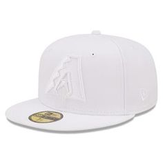 Add a striking touch to your Arizona Diamondbacks collection with this White on White 59FIFTY fitted hat from New Era. Along with a high crown, it offers a structured construction to add some street-ready style to your fandom. Plus, it features spirited Arizona Diamondbacks graphics in the same shade as the cap itself to further elevate any look you put together. Brand: New Era High Crown Officially licensed Structured fit Fitted Flat bill Wipe clean with a damp cloth Imported Material: 100% Pol White Fitted Trucker Hat, Fitted White Trucker Hat, White Fitted Baseball Cap With Curved Brim, White Fitted Snapback Hat With Curved Brim, Fitted White Snapback Hat, White Fitted Sports Hat, Spring Sports Adjustable Fitted Hat, White Visor For Baseball Season, Adjustable Fitted Hat For Baseball Season With Flat Brim