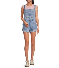 Free People Ziggy Square Neck Sleeveless Frayed Cuffed Hem Shortall Overalls | Dillard's Sleeveless Cotton Utility Jumpsuits And Rompers, Utility Style Sleeveless Jumpsuits And Rompers With Pockets, Spring Sleeveless Utility Overalls, Sleeveless Utility Overalls For Spring, Casual Sleeveless Shortalls With Pockets, Sleeveless Shortalls With Side Pockets For Summer, Summer Shortalls With Side Pockets, Sleeveless Cotton Shortalls, Casual Style, Trendy Sleeveless Cotton Shortalls