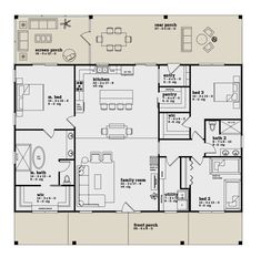 the floor plan for a house with two bedroom and an attached living room, including a kitchen