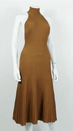 Ribbed Knit Turtleneck Dresses, Elegant Ribbed Halter Neck Dress, Versace Couture, Crochet Halter, Couture Vintage, Knitted Dress, Halterneck Dress, Gianni Versace, Halter Neck