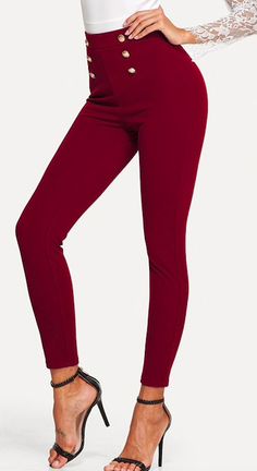 These pencil pants are perfection. Featuring a front button detail with a mid-waist. These pants are perfect in and out of the office. They pair perfectly with a bodysuit or sweater. Made with a polyester and spandex blend for comfort and style. Fitted Ankle-length Solid Color Pants, Solid Color Ankle-length Office Pants, Stretch Dress Pants In Solid Color, Stretch Tapered Leg Bottoms, Fitted Solid Color Bottoms For Work, Fitted High Waist Solid Color Leggings, High Waist Fitted Solid Color Leggings, Fitted Solid Color Dress Pants For Workwear, Fitted Workwear Bottoms In Solid Color