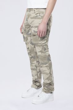 Details Fit: Slim 34 Color: Khaki Camo Material: 97% Cotton / 3% Spandex Style: JP24539EC Fitted Camouflage Bottoms With Cargo Pockets, Fitted Khaki Jeans With Cargo Pockets, Fitted Full Length Camouflage Pants, Fitted Khaki Cargo Jeans, Fitted Camouflage Pants With Cargo Pockets, Fitted Camouflage Cargo Pants With Straight Leg, Fitted Khaki Pants With Multiple Pockets, Fitted Khaki Cargo Pants With Patch Pockets, Fitted Camouflage Cargo Trousers