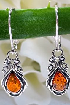 * 100% Natural Baltic Amber, 925 Sterling Silver.  * Earring Total Length: 35 mm (1.37"), Width: 10 mm (0.39"). * Stones size: 10 mm x 6 mm  (0.39" x 0.23"). * Total Weight: 2.9 gram. * Color: Brown. * These Earrings are for adults only. Natural Amber Teardrop Earrings. Did you know that Amber was one of the first materials ever used for accessorizing? Ornaments made out of amber were found on prehistoric people dating all the way back to the Stone Age, which was over 10,000 years ago! Throughou Elegant Amber Sterling Silver Earrings, Classic Amber Earrings For Gift, Classic Amber Sterling Silver Earrings, Amber Dangle Earrings For Anniversary, Amber Sterling Silver Hypoallergenic Earrings, Hypoallergenic Amber Sterling Silver Earrings, Hypoallergenic Sterling Silver Amber Earrings, Orange Teardrop Sterling Silver Earrings, Orange Drop Earrings For Anniversary