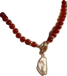 Elegant Red Necklace With Pearl Charm, Elegant Red Agate Necklace, Elegant Red Pearl Necklace With Natural Stones, Red Pearl Necklace With Pearl Drop, White Baroque Pearl Necklace, Red Agate Necklace, Lapis Lazuli Crystal, Baroque Pearl Necklace, Red Agate