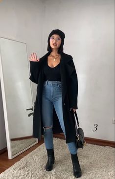 Cute Casual Brunch Outfits Winter, Date Outfits Rainy Day, Mid Size Black Outfit, Warm Brunch Outfit, Kings Game Outfit, Brunch Winter Outfits, Cute Winter Brunch Outfits, Casual Edgy Outfits Winter, Cold Brunch Outfit