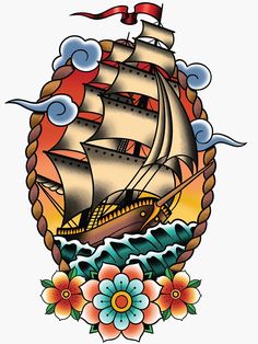 an image of a ship with flowers on it