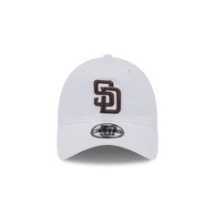 The San Diego Padres White 9TWENTY Adjustable Cap features an embroidered Padres logo at the front panels with a matching woven team logo tag at the adjustable D-Ring closure at the rear. Sporty Logo Hats For Sports, Sporty Logo Sports Hat, White Collegiate Cap, Collegiate White Visor Hat, White Sports Hat For Baseball Season, White Hats For Baseball Season, White Collegiate Visor Hat, Sporty Hat With Logo And Curved Brim, Sporty Curved Brim Hat With Logo