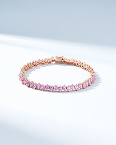 Suzanne Kalan Princess Milli Pink Sapphire Tennis Bracelet in 18k rose gold Rose Gold Gemstone Bracelet In Fine Jewelry Style, Rose Gold Sapphire Jewelry With Brilliant Cut, Elegant Rose Gold Sapphire Jewelry, Luxury Pink Gemstone Tennis Bracelet, Luxury Pink Diamond Bracelet As Gift, Luxury Pink Diamond Bracelet For Anniversary, Elegant Pink Diamond Bangle Bracelet, Rose Gold Diamond Bracelet With Gemstone Fine Jewelry, Fine Jewelry Rose Gold Diamond Bracelet With Gemstone