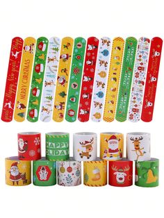 christmas themed washi tapes are lined up in rows