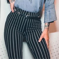 Stretchy Waist Never Worn Perfect For Fall Trendy Black And White Bottoms For Spring, Trendy Black And White Spring Bottoms, Trendy Fitted Black And White Bottoms, Fitted Casual Black And White Bottoms, Striped Flare Pants, Pants Color, Flare Pants, Boot Cut, Pant Jumpsuit