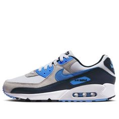 Nike Air Max 90 'White University Blue' DQ4071-101 (SNKR/Casual/Low Top/Non-Slip/Wear-resistant/Shock-absorbing) Blue Nike Air Max For Jogging With Air Cushioning, Blue Nike Air Max With Air Cushioning For Jogging, Nike Air Max For Sports With Fade-resistant Feature, Blue Nike Air Max For Light Sports, Nike Air Max Sports Shoes Fade-resistant, Nike Air Max Fade-resistant Sports Shoes, Blue Nike Air Max With Synthetic Material, Blue Nike Air Max With Cushioning, Blue Nike Air Max Casual Shoes With Air Cushioning