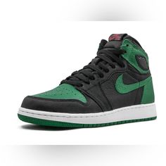 Great Condition Worn Once Stored In Box Nike Jordan Shoes With Rubber Sole For Streetwear, Green High-top Jordan Shoes With Air Max Cushioning, Nike Shoes Air, Air Jordan 1 Retro High, Air Jordan 1 Retro, Jordan 1 Retro High, Jordan 1 Retro, Kids Nike, Nike Black