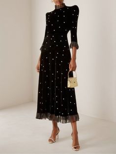 Elevate your look with Fehaute's Black Midi Dress. Its Morden Beaded design insures you stand out at Holiday . Get your exclusive style and show effortless elegance now. Black Midi, Effortless Elegance, Bead Designs, Black Midi Dress, Three Quarter Sleeves, Quarter Sleeve, Black Beads, Three Quarter, Mock Neck