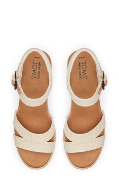 A cotton canvas upper creates a boho aesthetic on an espadrille-inspired sandal lofted by a jute-wrapped platform and integrated wedge heel. 2 1/2" heel; 1 1/4" platform (size 8.5) Adjustable ankle strap with buckle closure OrthoLite® Eco™ X-40 footbed rebounds quickly from every stride with enhanced dryness and breathability Cotton upper/textile lining/rubber sole Imported TOMS gives a minimum of one-third of its annual net profits to support grassroots efforts, partnering with organizations th Animal Print Shoes, Espadrilles Platform, Slim Fit Casual Shirts, Boho Aesthetic, Espadrille Sandals, Trainer Boots, Platform Wedge Sandals, Womens Toms, Shoe Print