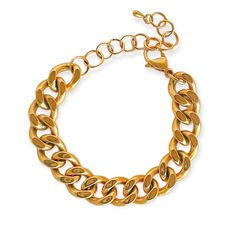 The Gold Links Cuban bracelet is a timeless staple sure to add a bold touch to every look. Make a statement with this chunky cuban bracelet, accompanied with the matching Good Links Chunky Cuban. 18K Gold Plated Stainless Steel Waterproof and Tarnish-free Hypoallergenic 7.5in. Modern Chunky Gold Bracelets, Trendy Cuban Link Chunky Chain Bracelets, Trendy Bracelets With Chunky Cuban Link Chain, Everyday Cuban Link Chain Bracelet, Bold Gold Bracelets For Gift, Bold Gold Bracelets For Gifts, Everyday Gold Chunky Bracelets, Gold Cuban Link Chain Bracelet, Trendy Cuban Link Bracelet With Chunky Chain As Gift