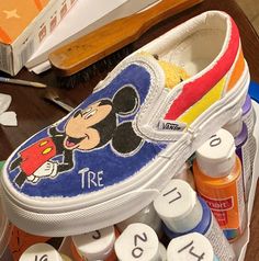 Hand Drawn one-of-a-kind costume Mickey Mouse Shoes that your kid would love. Mickey Mouse Vans, Mickey Mouse Shoes, College Station, Sneakers Athletic, Vans Shoes, Kids Shoes, Hand Drawn, Athletic Shoes, Shoes Sneakers