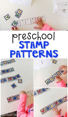 a collage of photos showing how to make stamp patterns for preschool and homeschool