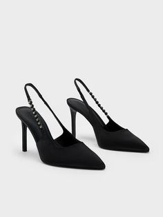 Black Gem-Strap Slingback Pumps | CHARLES & KEITH Elegant Heels With Ankle Strap For Date Night, Elegant Ankle Strap Heels For Date Night, Chic Slingback Pumps With 4-inch Heel For Night Out, Chic Formal Evening Heels, Elegant Pointed Toe Heels For Party, Elegant Sculpted Heel For Date Night, Elegant Heels For Dinner In Spring, Chic Pointed Toe Heels For Dinner, Evening Slingback Heels With Heel Strap