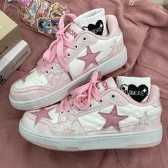 Comfortable and stylish casual sneakers for everyday wear! Material: PU Size is in US size. Please do carefully mind the sizing chart! Pink Star Sneakers, Harajuku Sneakers, Best Sandals For Men, Harajuku Pink, Pretty Sneakers, Preppy Shoes, Dr Shoes, Pretty Shoes Sneakers, Kawaii Shoes