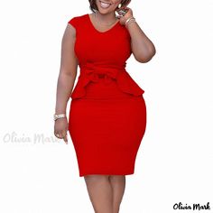 Olivia Mark - Tailored Pencil Skirt Dress with Hip-hugging Design Plus Size African, Ruffle Bodycon Dress, Delta Sorority, Ruffle Bodycon, Suit Collar, Lotus Leaf, Office Dresses, Turndown Collar, Countries Around The World