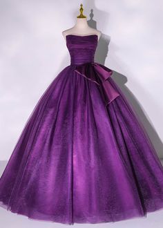 Royal Purple Strapless Ball Gown Wedding Dress ET3028 Purple Sweet 16 Dresses, Formal Dresses Purple, Gothic Ball Gown, Purple Sweet 16, Purple Ball Gown, Promenade Dress, Purple Tulle, Tulle Balls, Dresses Purple