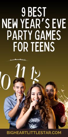 two people standing next to each other with fireworks in their hands and the words new year's eve party games for teens