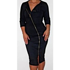 Roserry Black Chelsea Midi Pencil Dress With Diagonal Gold Zip Front Size 10 New Without Tags Chelsea Zipped Jersey Midi Dress In Black Made From A Stretchy Jersey Fabric, It Features A Full Length One-Way Zipper Down The Front, 3/4 Sleeves And A Blazer Collar Style. 67 % Viscose, 28% Nylon, 5% Spandex Hand Wash Midi Length Dress Made In: Romania Designed In New Zealand | Ethically Handmade In Romania V-neck Bodycon Dress With Side Zipper For Night Out, Chic Bodycon Dress With Zipper For Night Out, Chic V-neck Bodycon Dress With Side Zipper, Elegant Bodycon Dress With Zipper Closure For Night Out, Elegant Bodycon Dress With Zipper For Night Out, Midi-length Bodycon Dress With Side Zipper For Night Out, Fitted Chic Midi Dress, Chic Fitted Midi Dress With Zipper Closure, Chic Fitted Midi Dress With Zipper