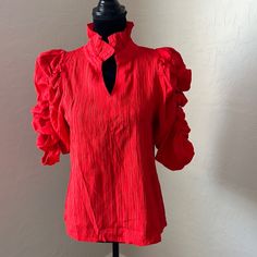 Vibrant Red. 100% Polyester Fabric. Armpit To Armpit Approximately 19inches. New Without Tags. 3/4 Length Sleeves. Source Unknown, Vibrant Red, Lady In Red, Polyester Fabric, Length Sleeve, Sleeve Blouse, Womens Tops, Size Medium, Tags