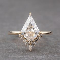 kite moissanite Kite Diamond, Detailed Engagement Ring, Unique Diamond Rings, Unique Engagement Ring, Step Cut, Unique Diamonds, Marquise Diamond, Unique Engagement, Recycled Gold