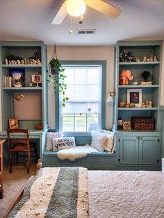 Built-ins in Opal Silk. Window bench. Tween Girls Room. Kentucky Farmhouse, Nook Furniture, Cozy Study, Window Seat Design, Design House Interior