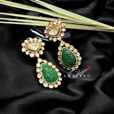 Moissanite and Green Hydro Emerald Polki Earring |Indian Moissanite Polki Earring|Indian Wedding Jewelry |Indian Jewelry|Traditional Earring Material : Silver Gemstone: Moissanite, Green Hydro Carved Emerald, Swarovski Stones Stone colour: Uncut Polki Primary colour: Gold Size-Length: 50mm Width: 25mm Closure : Screw back and Clips Silver Intricate, hand crafted, Pure Silver Polki Earrings, studded with high quality Moissanite Polki and Green Hydro Carved Emerald Earring comes with screw back an Luxury Green Diamond Earrings For Wedding, Gemstone Drop Earrings For Wedding, Wedding Gemstone Drop Danglers, Gemstone Danglers For Wedding, Wedding Gemstone Danglers, Green Danglers For Reception, Exquisite Green Diamond Earrings For Wedding, Fusion Style Gemstone Danglers For Wedding, Exquisite Green Diamond Wedding Earrings