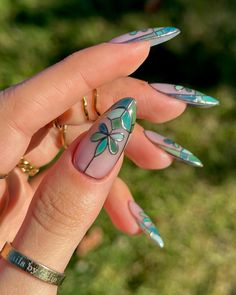 Rainforest Nails, Really Teal, Stained Glass Nails, 25 Nails, Blush Veil, Rose Gold Chrome, Stiletto Nail Art, Sassy Nails, Fancy Nails Designs