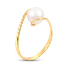 Cultured Freshwater Pearl Engagement Ring 14K Yellow Gold | Jared Elegant Gold Bypass Ring With Solitaire, Elegant Gold Solitaire Bypass Ring, Elegant Gold Solitaire Pearl Ring, Elegant Yellow Gold Bypass Ring, Yellow Gold Pearl Drop Ring, Ring Inspo, Pearl Engagement Ring, Pearl Rings, Freshwater Pearl Ring