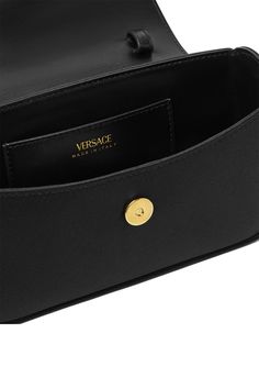 Versace la meduse mini bag in black/gold. Lining 1:100% AOS; Outside:28% SE, 72% VI 7.5" x 2" x 4.7" Made in Italy Luxury Flap Bag With Gold-tone Hardware, Luxury Business Bags With Gold-tone Logo Plaque, Luxury Rectangular Shoulder Bag With Gold-tone Logo Plaque, Elegant Travel Shoulder Bag With Gold-tone Logo Plaque, Luxury Black Flap Bag With Rectangular Case, High-end Formal Bags With Gold-tone Logo Plaque, Luxury Black Flap Bag Rectangular Case, Luxury Black Rectangular Flap Bag, Chic Rectangular Bag With Gold-tone Logo Plaque