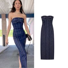 New, Dress Tube Top Summer Backless Sexy Evening Dresses Denim Midi Party Dress. Home Dress Women, Midi Party Dress, Backless Dress Summer, Denim Midi Dress, Dresses Women, Versatile Dresses, Stretch Dress, Dress Summer, Flowing Maxi Dress